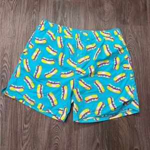 Saxx Teal Shorts with Hot Dog Print